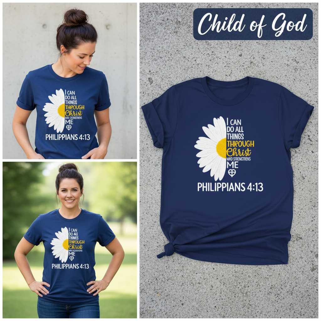 Strength in Christ Daisy T-Shirt_3_panel