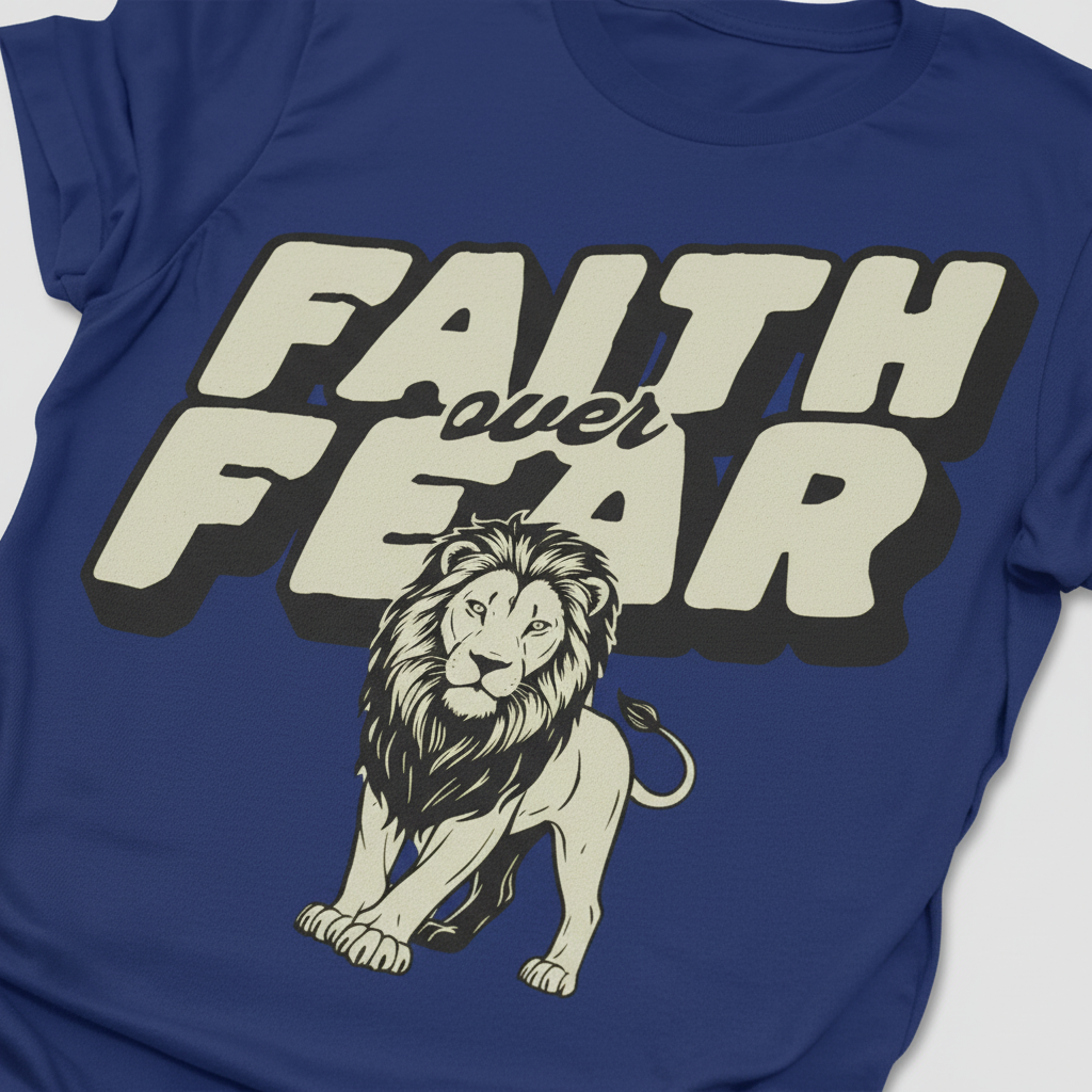 Faith Over Fear Lion T-Shirt__detail