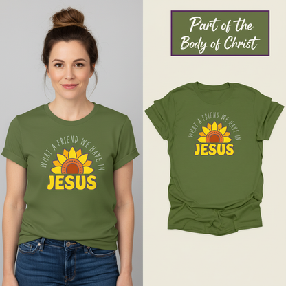 What a Friend in Jesus T-Shirt_model_flat