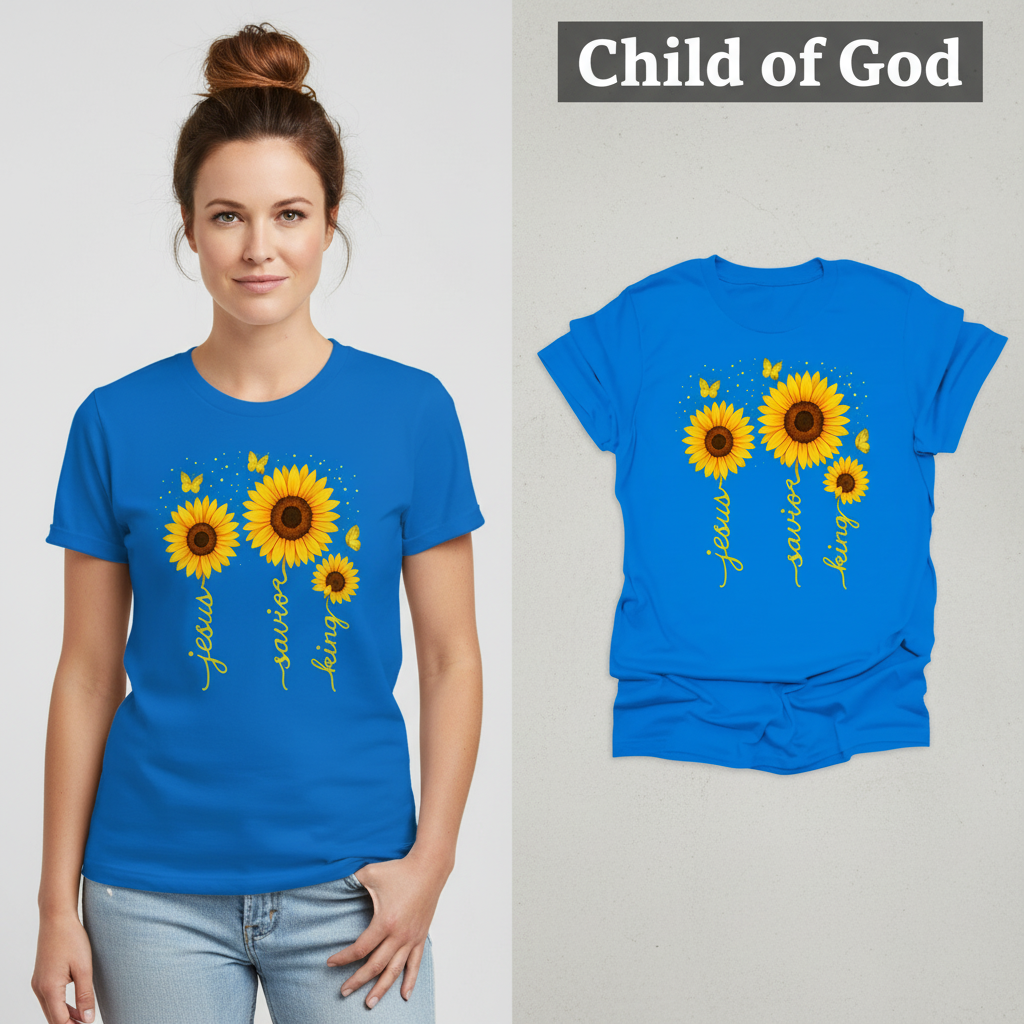 Sunflower Jesus Savior King T-Shirt_model_flat