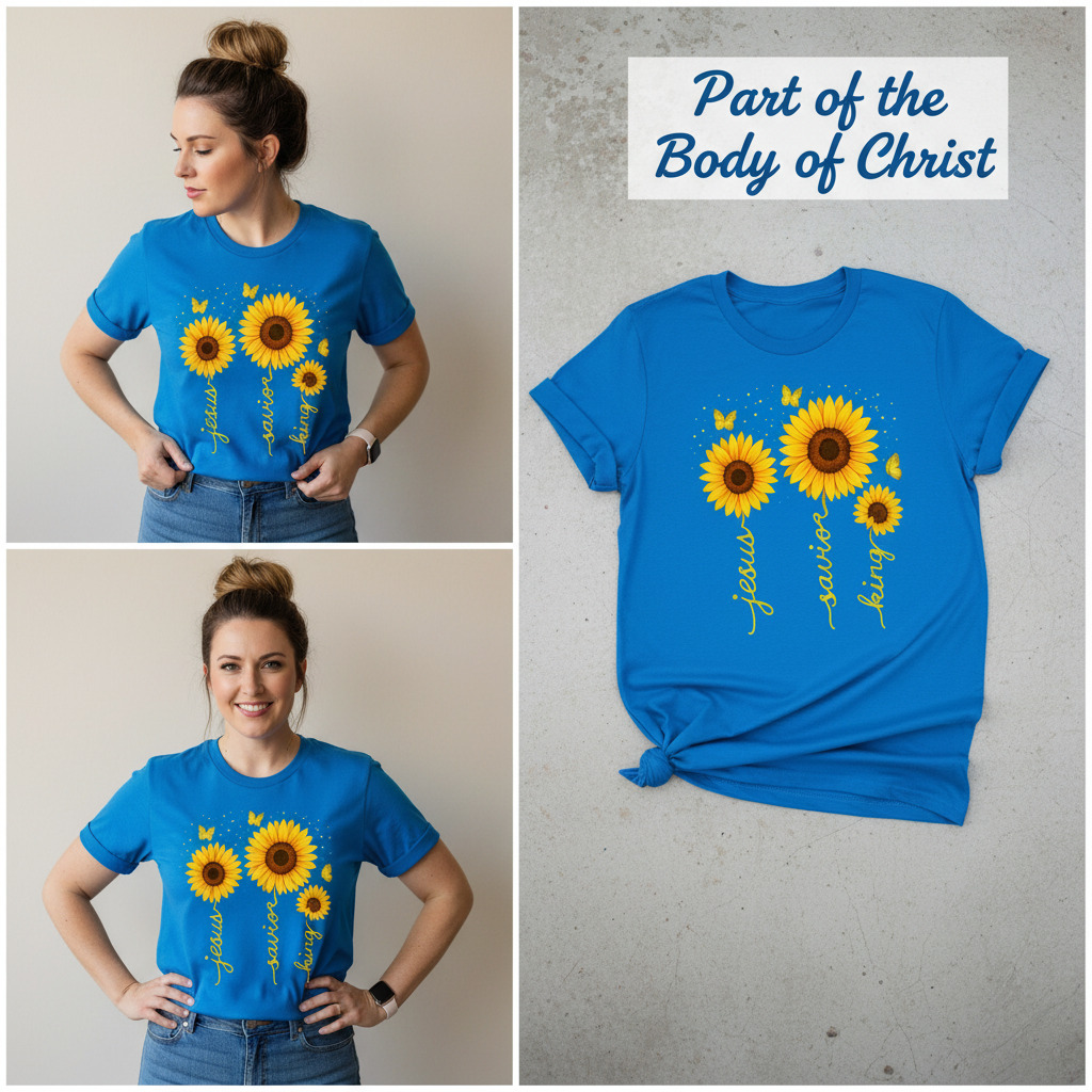 Sunflower Jesus Savior King T-Shirt_3_panel