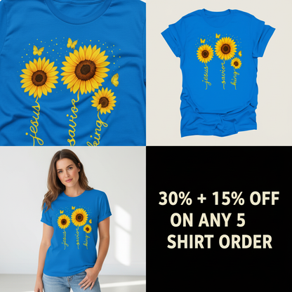 Sunflower Jesus Savior King T-Shirt_4_panel