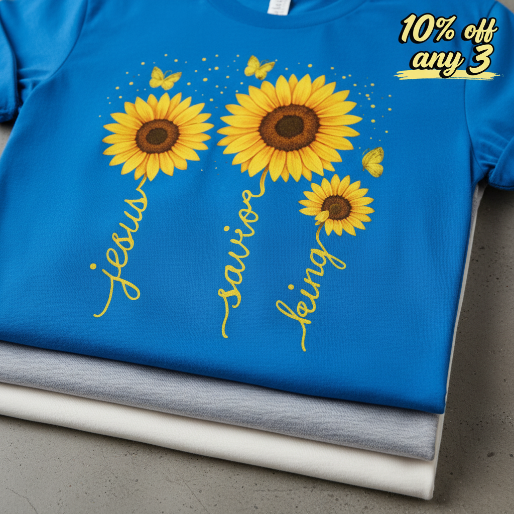 Sunflower Jesus Savior King T-Shirt_stacked_flatlay