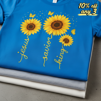 Sunflower Jesus Savior King T-Shirt_stacked_flatlay