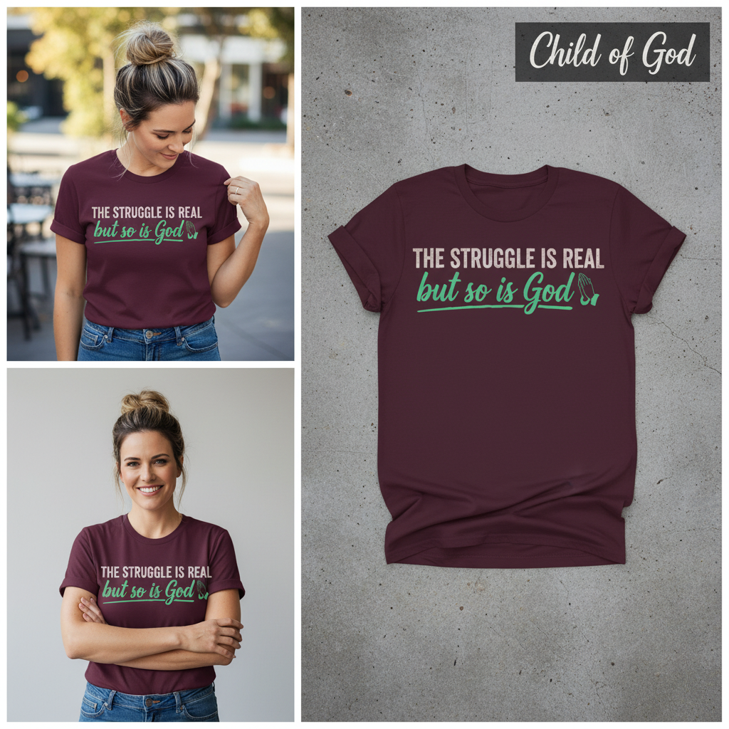 The Struggle Is Real But So Is God T-Shirt_3_panel