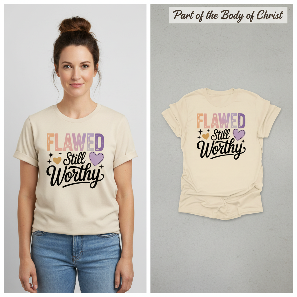 Flawed Still Worthy T-Shirt_model_flat