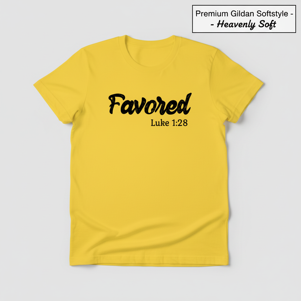 Favored Luke 1:28 T-Shirt_clean