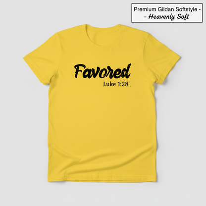 Favored Luke 1:28 T-Shirt_clean