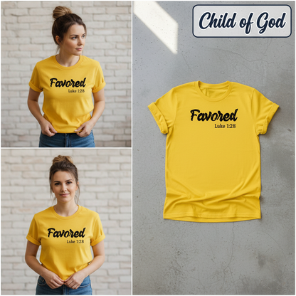 Favored Luke 1:28 T-Shirt_3_panel