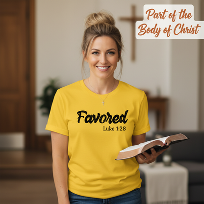 Favored Luke 1:28 T-Shirt_prop_inteact