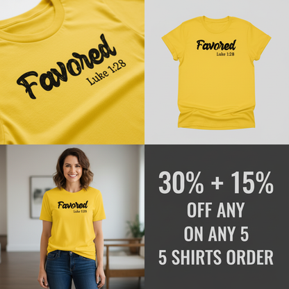 Favored Luke 1:28 T-Shirt_4_panel