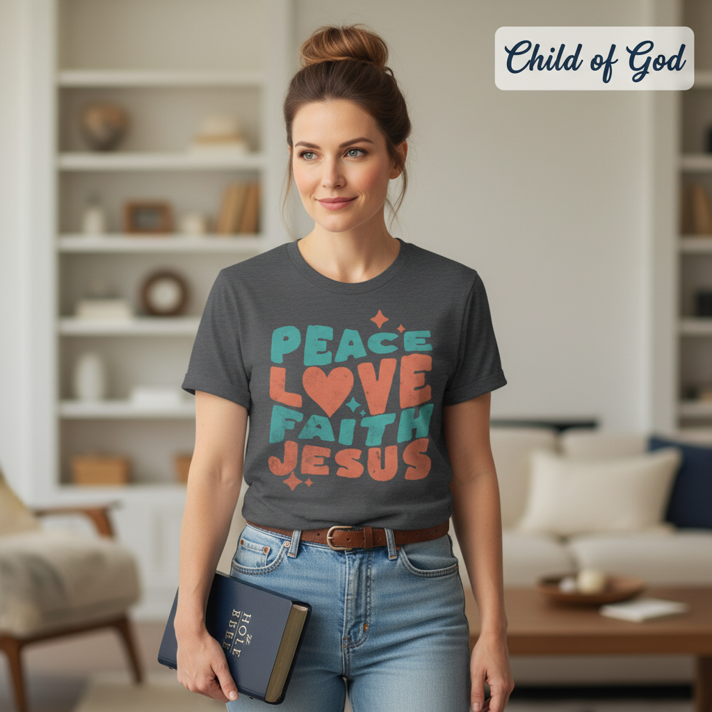 Peace Love Faith Jesus T-Shirt_prop_inteact