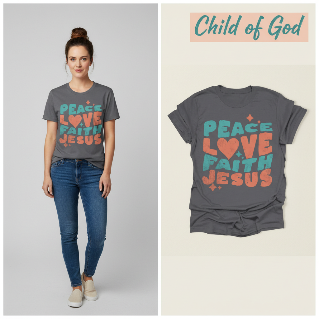 Peace Love Faith Jesus T-Shirt_model_flat