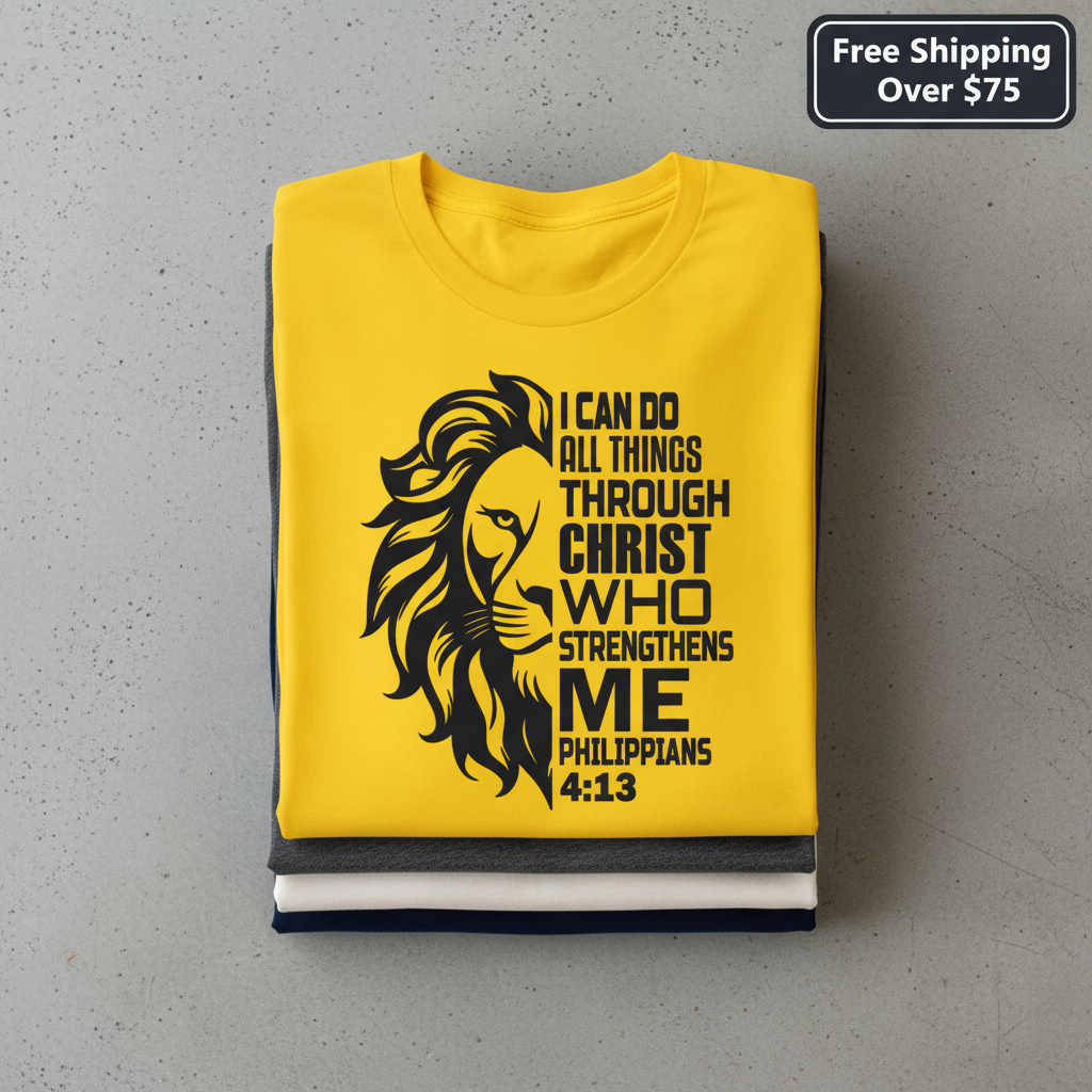 Lion of Strength T-Shirt_stacked_flatlay