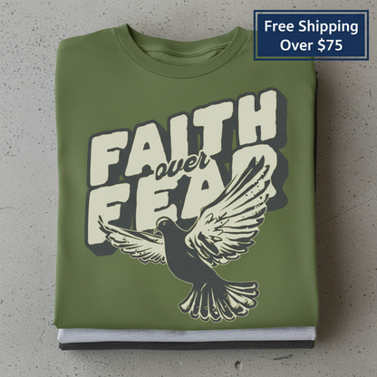 Faith Over Fear Dove T-Shirt_stacked_flatlay