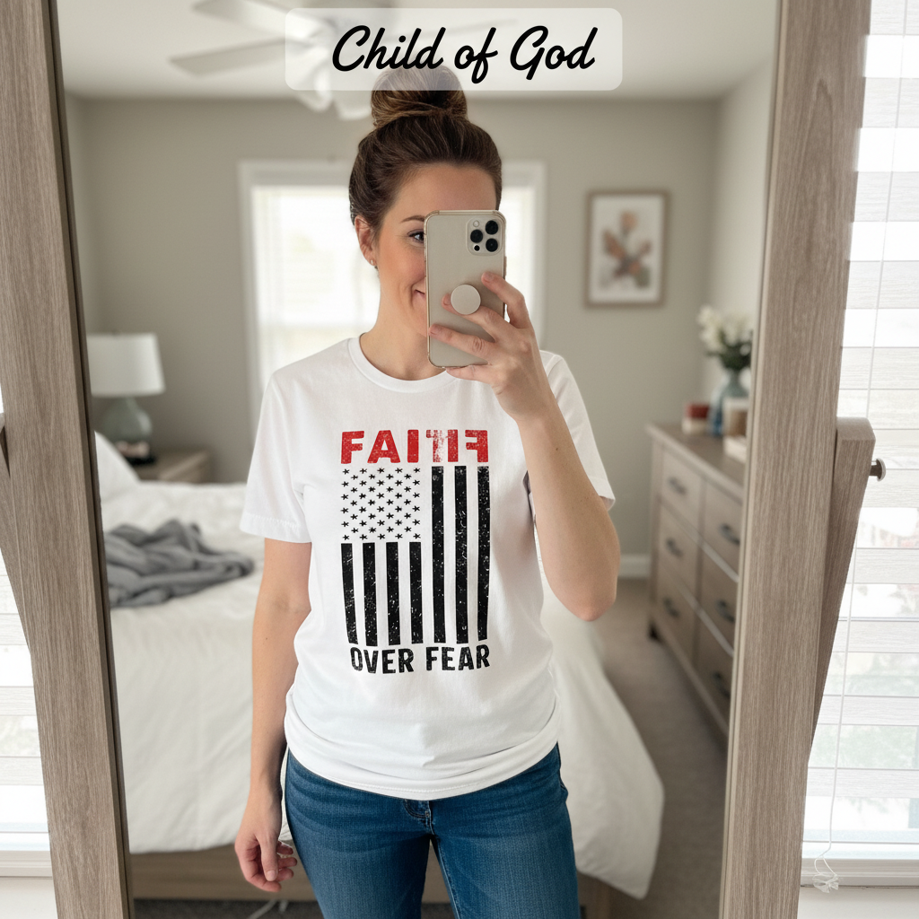 Faith Over Fear Flag T-Shirt_mirror_selfie