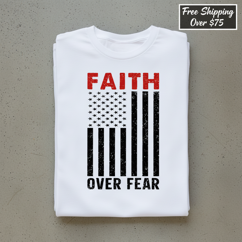 Faith Over Fear Flag T-Shirt_stacked_flatlay