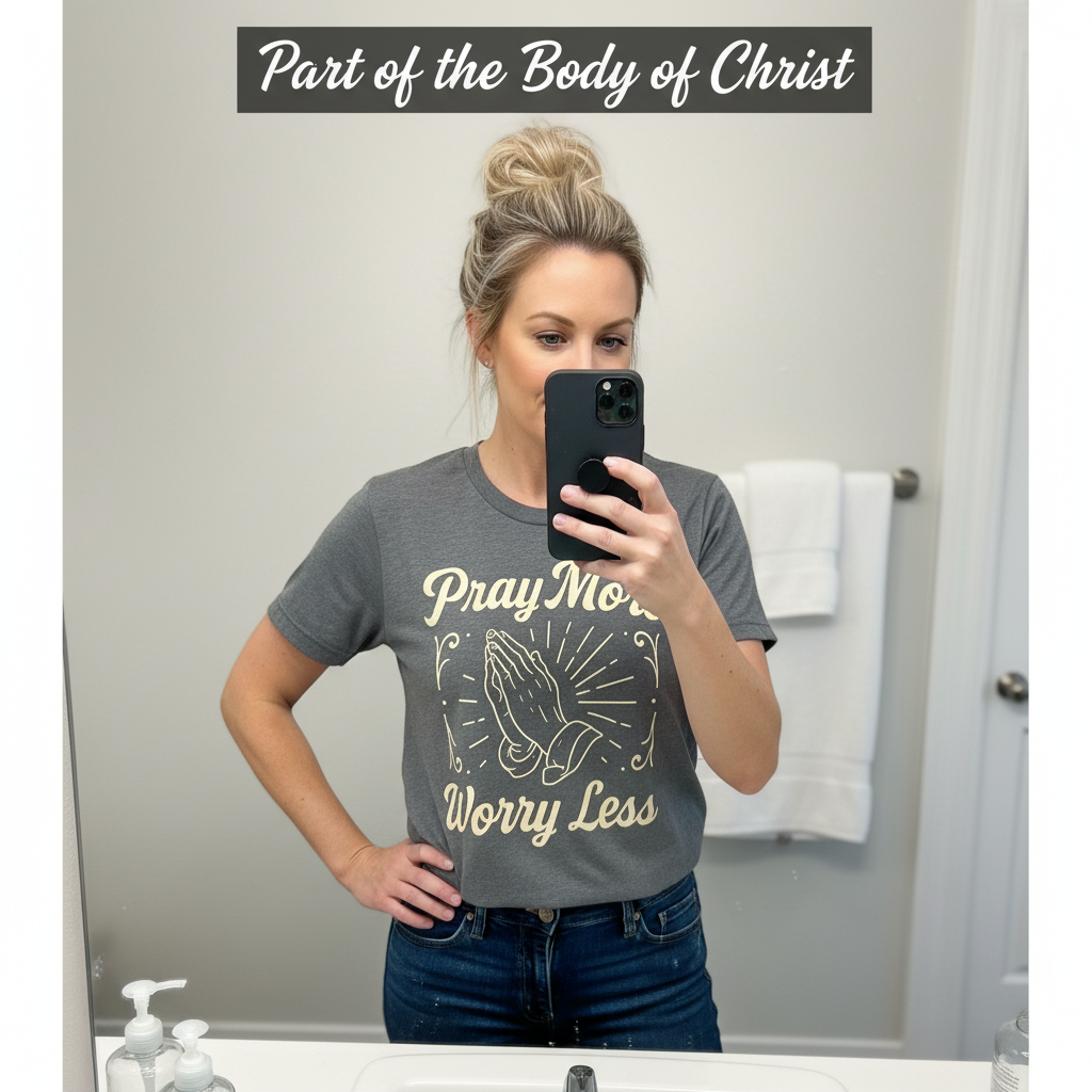 Pray More Worry Less T-Shirt_mirror_selfie