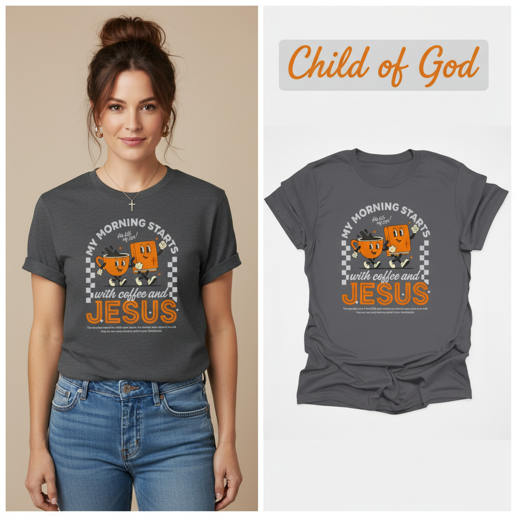 Coffee and Jesus Start My Morning T-Shirt_model_flat