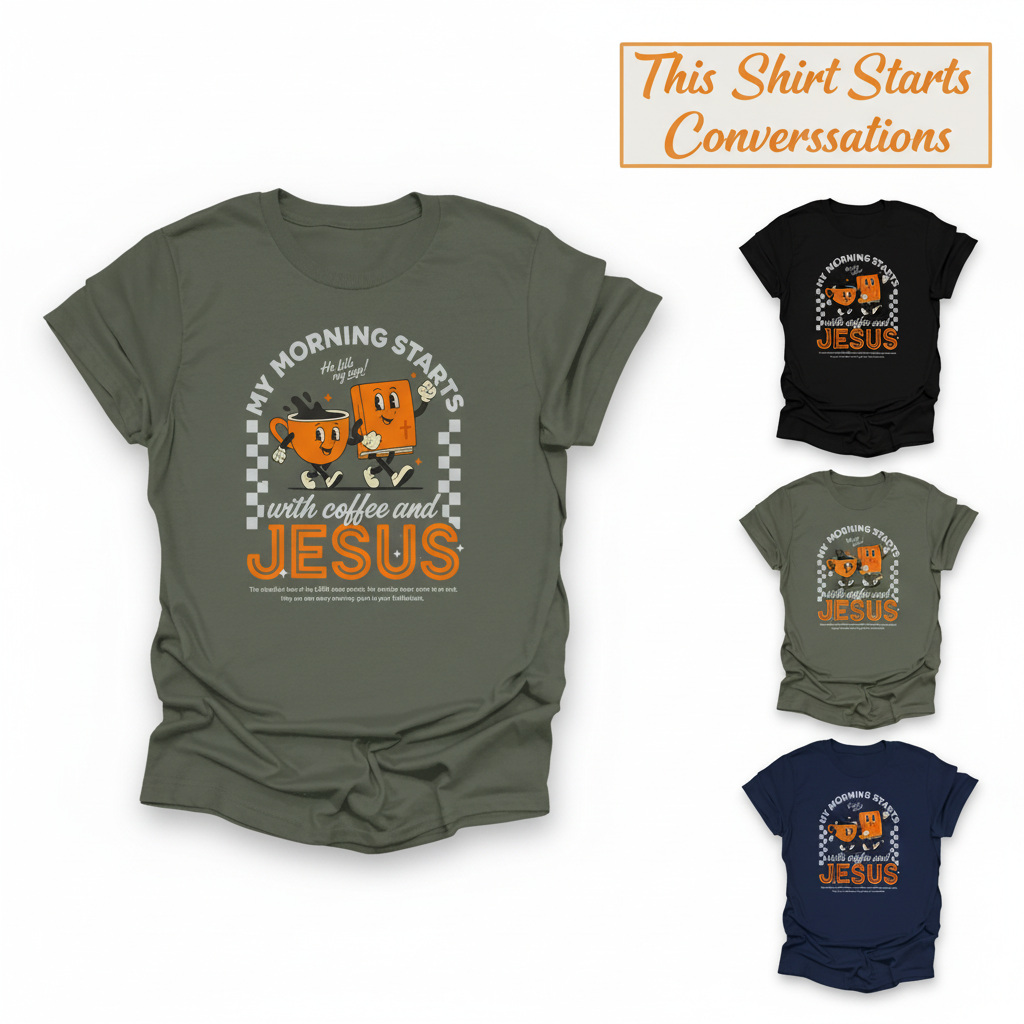 Coffee and Jesus Start My Morning T-Shirt_color_grid