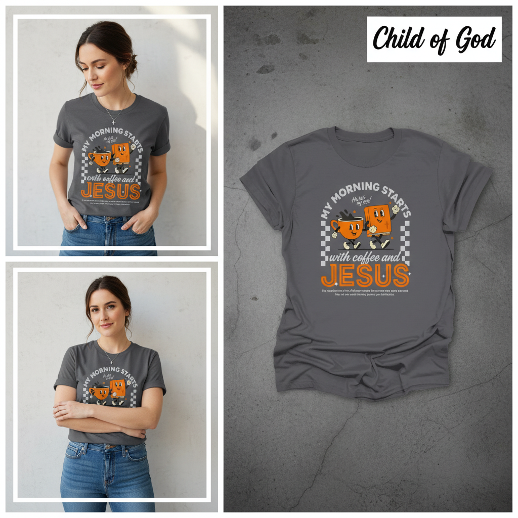 Coffee and Jesus Start My Morning T-Shirt_3_panel
