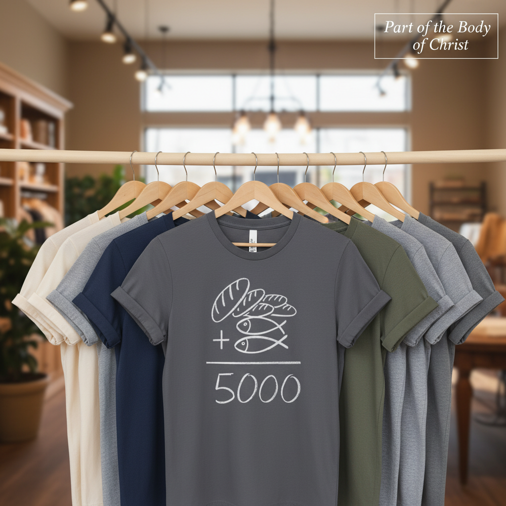 Loaves and Fishes Miracle T-Shirt_boutique_rack