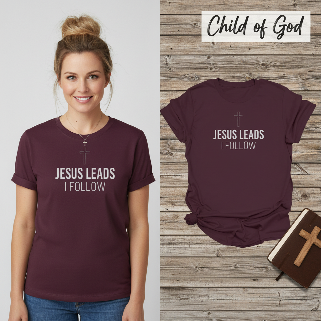 Jesus Leads I Follow T-Shirt_model_flat