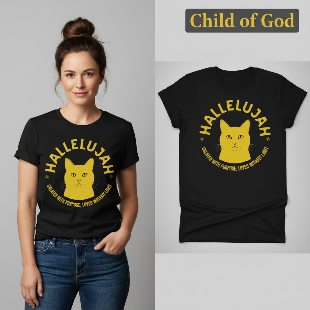 Hallelujah Cat T-Shirt_model_flat