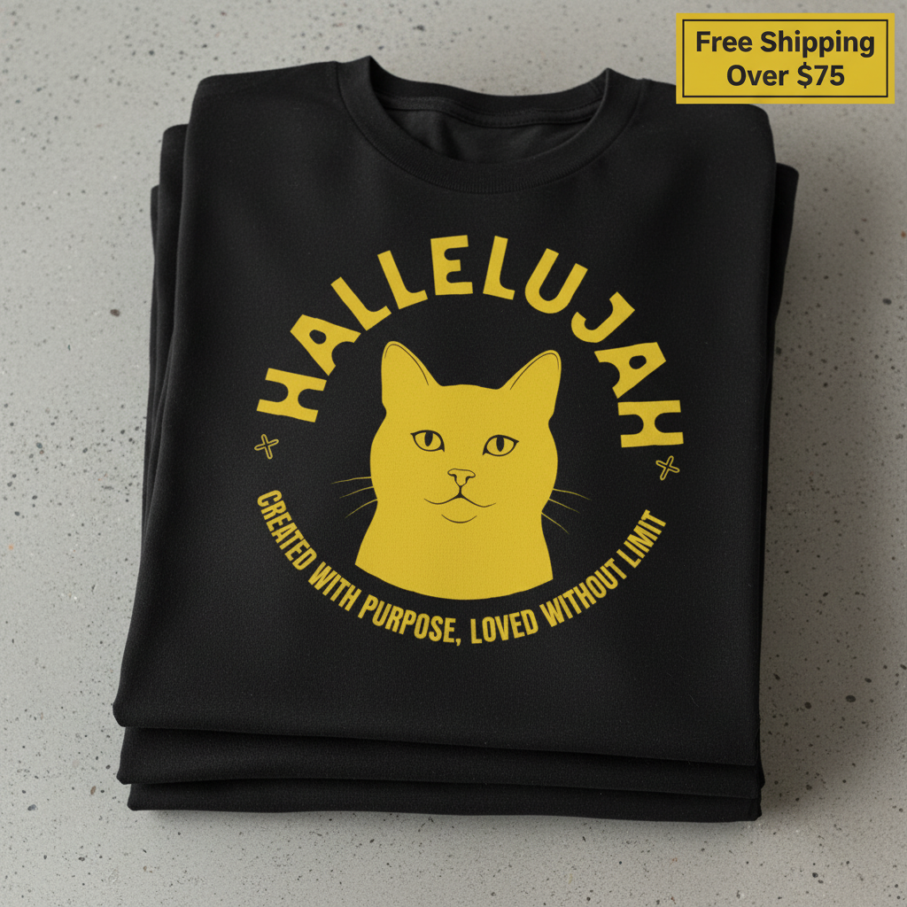 Hallelujah Cat T-Shirt_stacked_flatlay