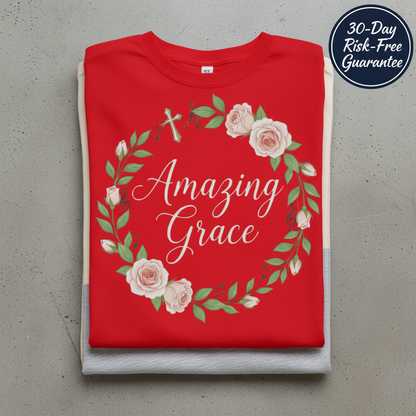 Amazing Grace Floral Wreath T-Shirt_stacked_flatlay