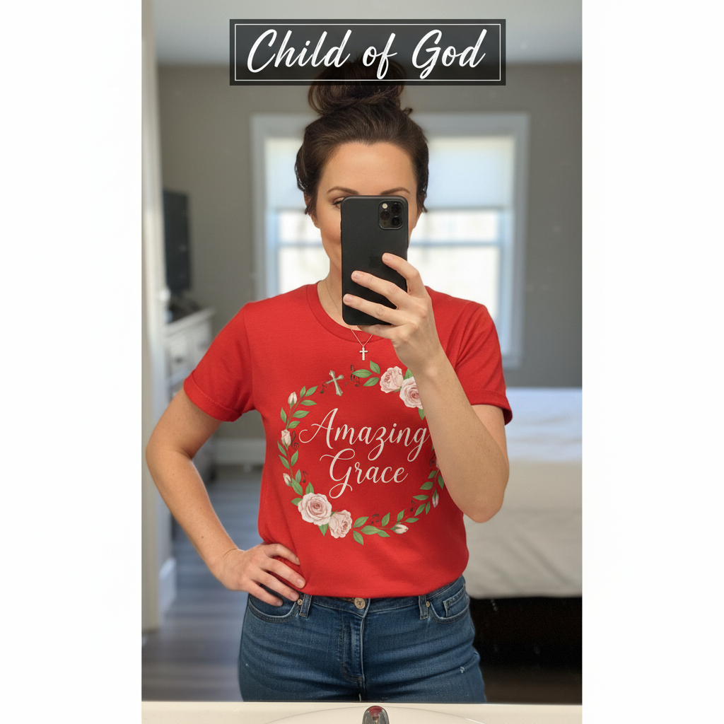Amazing Grace Floral Wreath T-Shirt_mirror_selfie