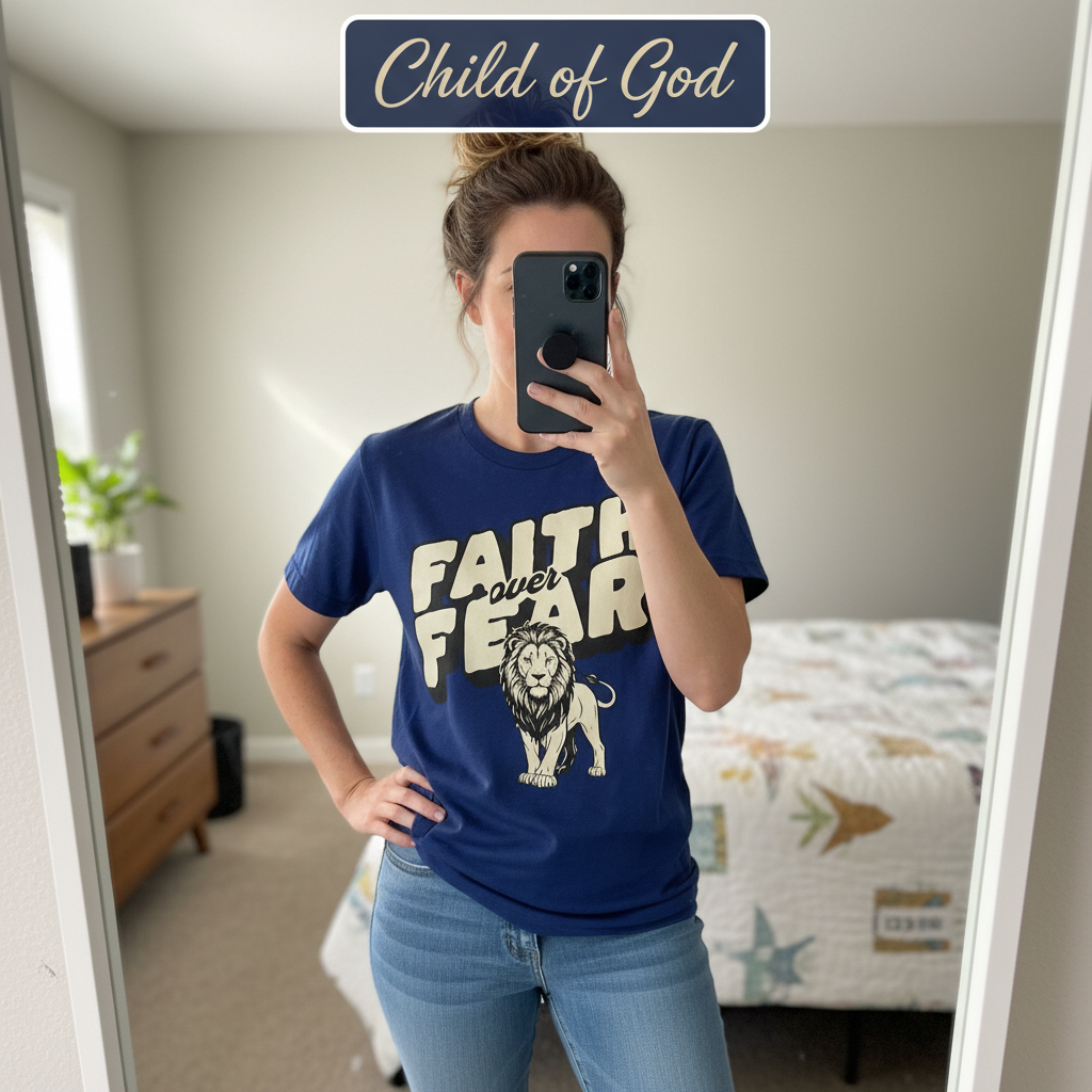Faith Over Fear Lion T-Shirt_mirror_selfie