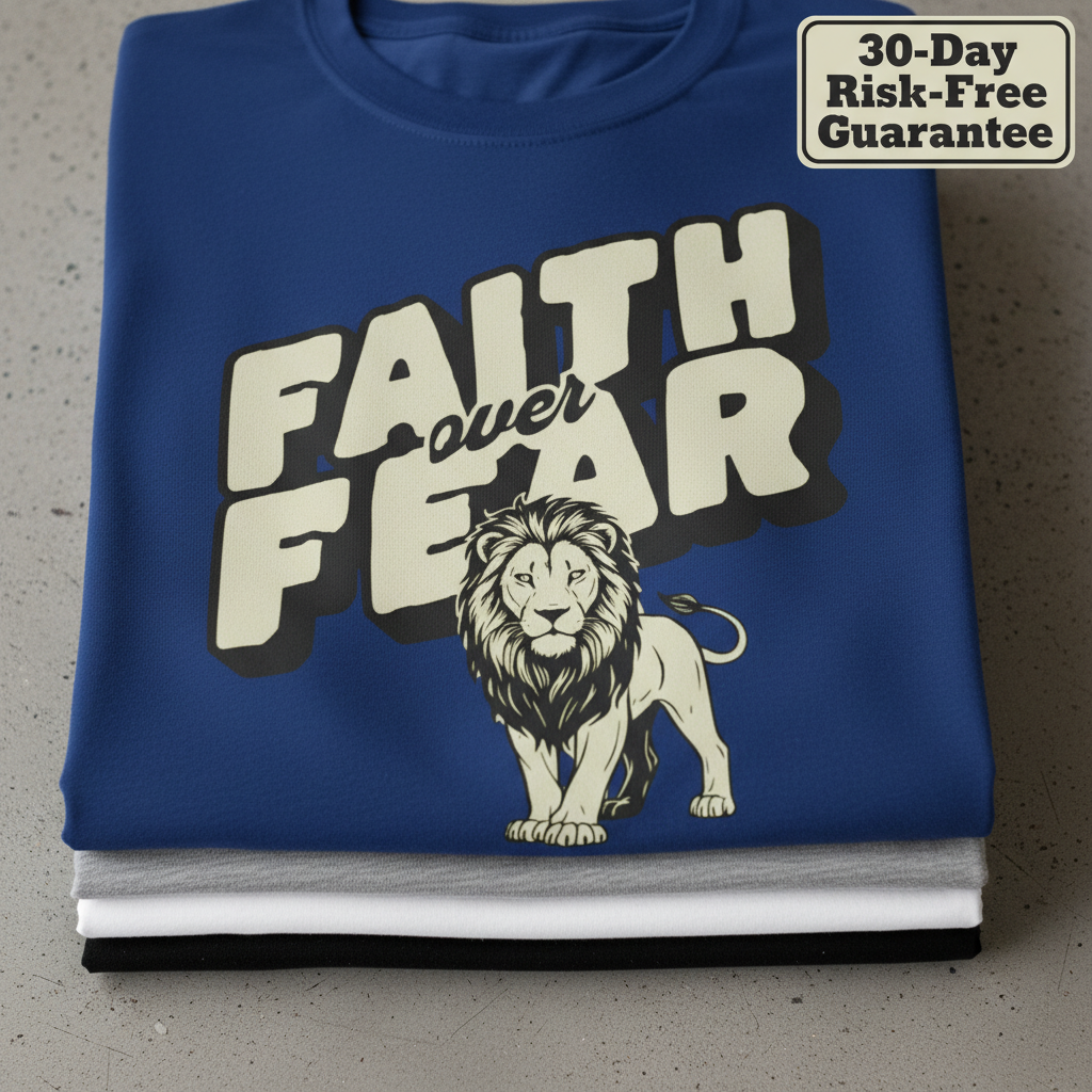 Faith Over Fear Lion T-Shirt_stacked_flatlay