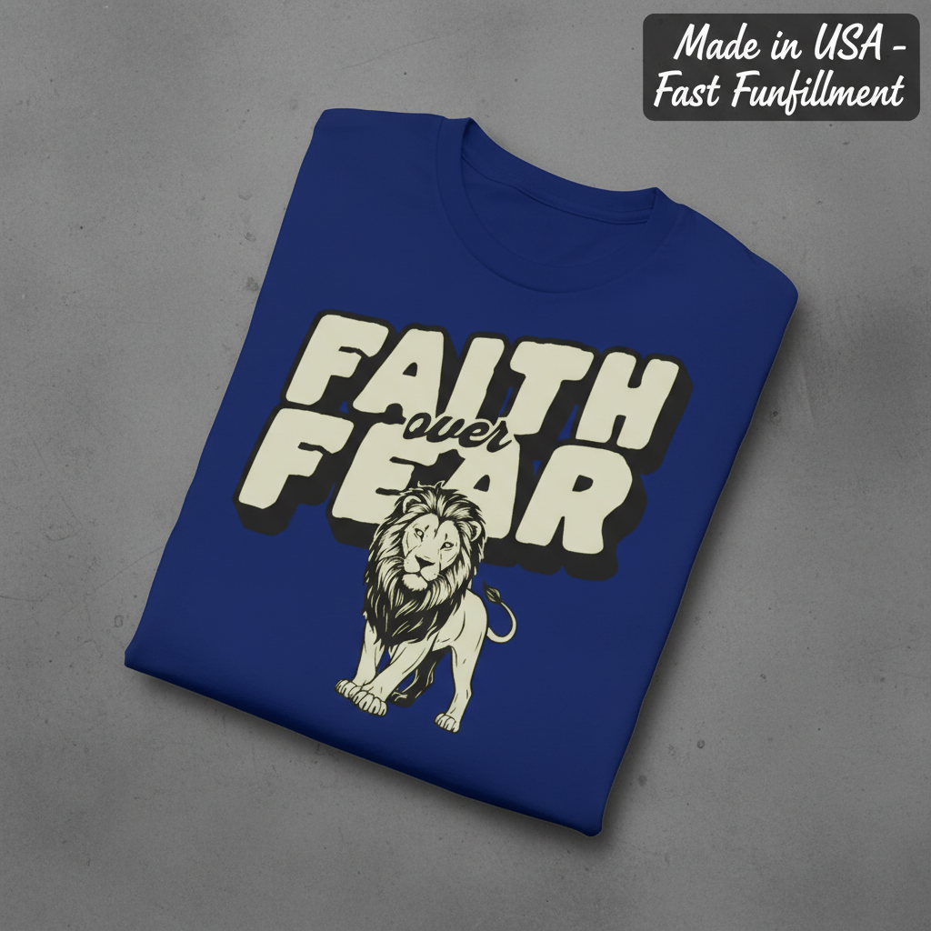 Faith Over Fear Lion T-Shirt_fold_tilt