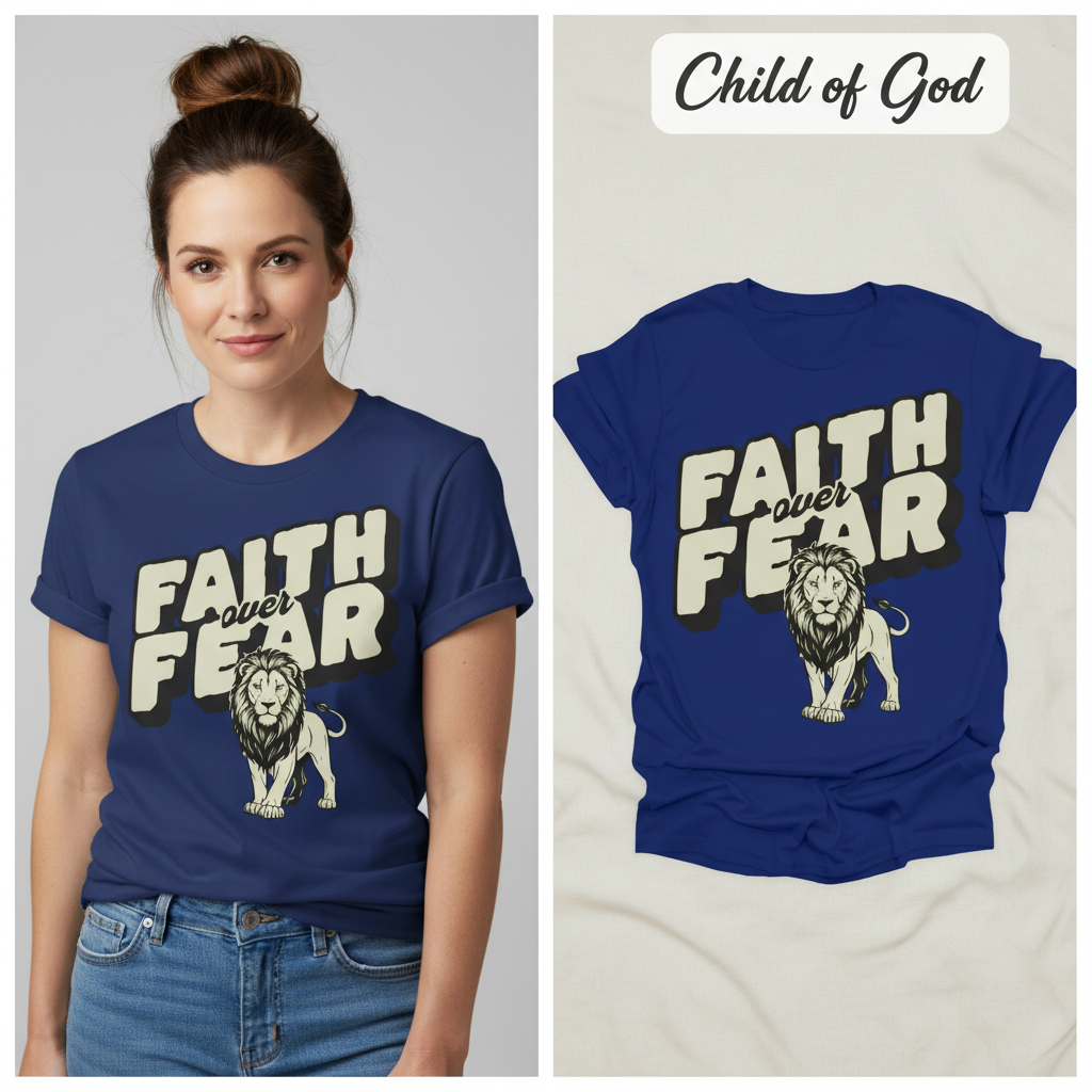 Faith Over Fear Lion T-Shirt_model_flat