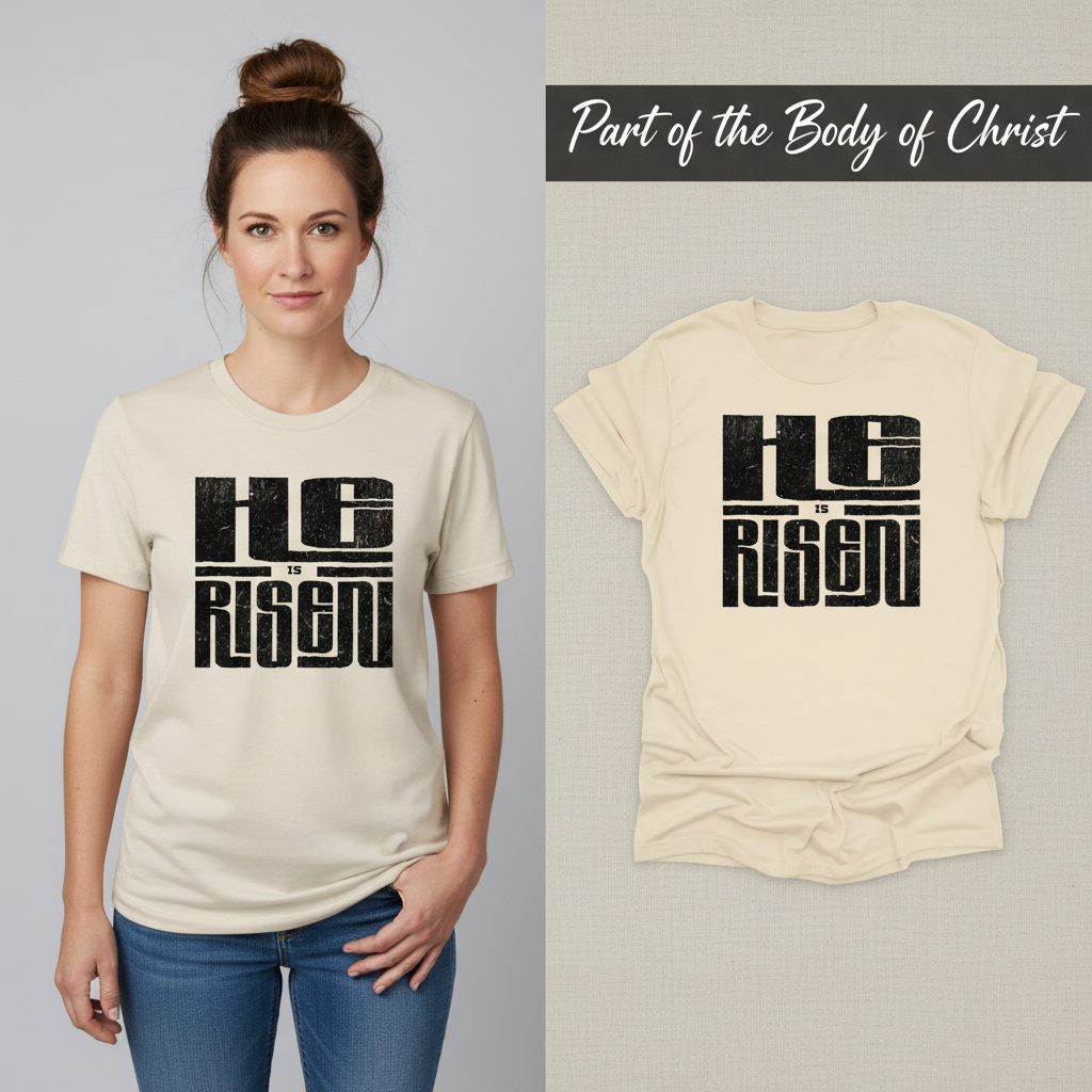 He Is Risen T-Shirt_model_flat