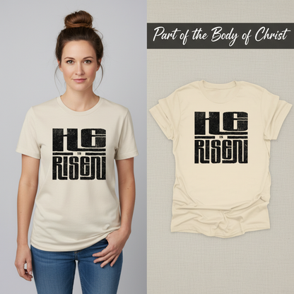 He Is Risen T-Shirt_model_flat