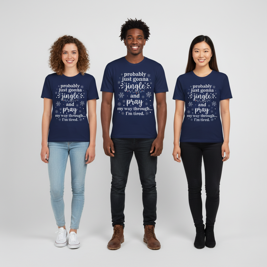 Jingle and Pray T-Shirt_triple_model