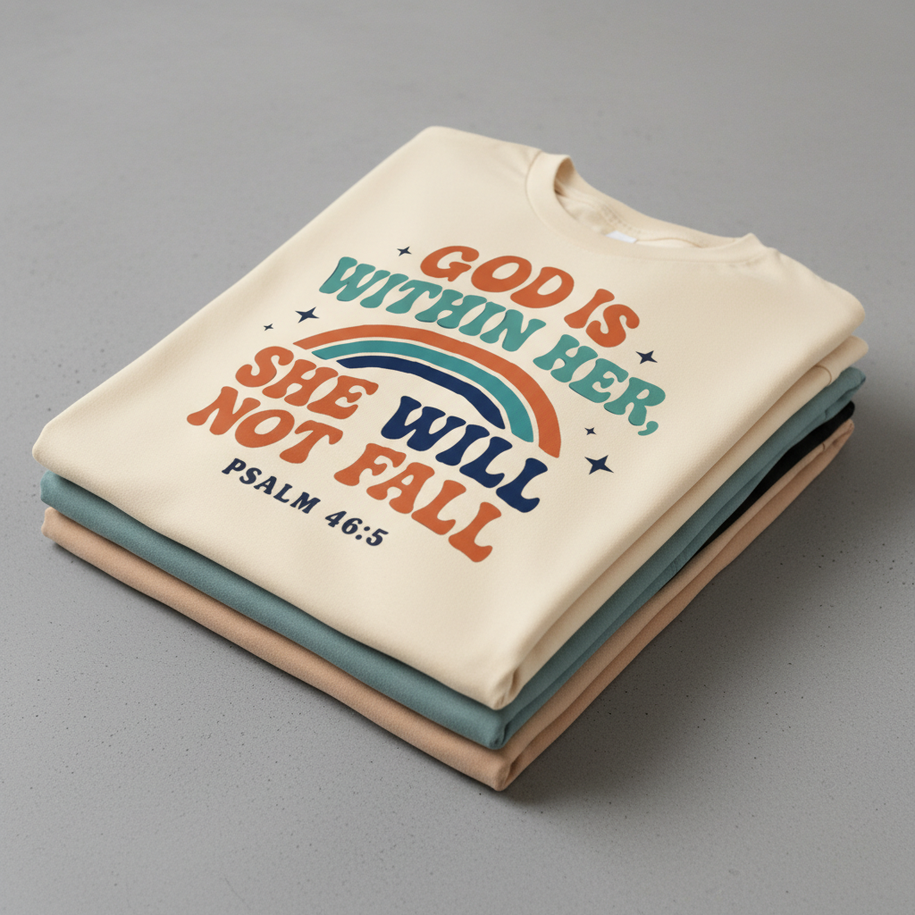 She Will Not Fall T-Shirt_stacked_flatlay