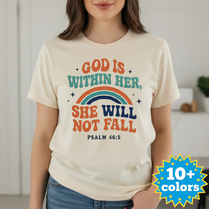 She Will Not Fall T-Shirt_badge