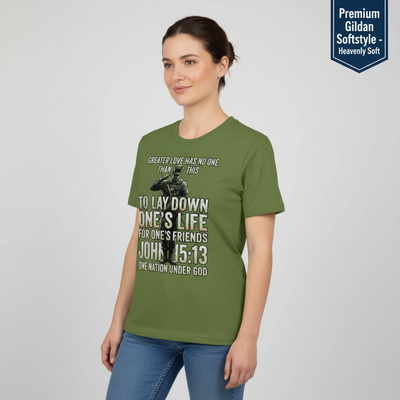 Greater Love Scripture Soldier T-Shirt__benefit