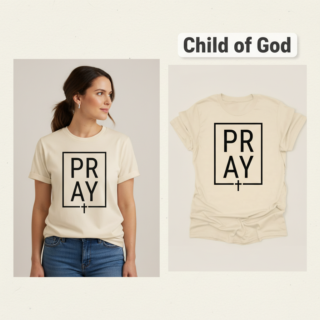Bold PRAY Statement T-Shirt_model_flat