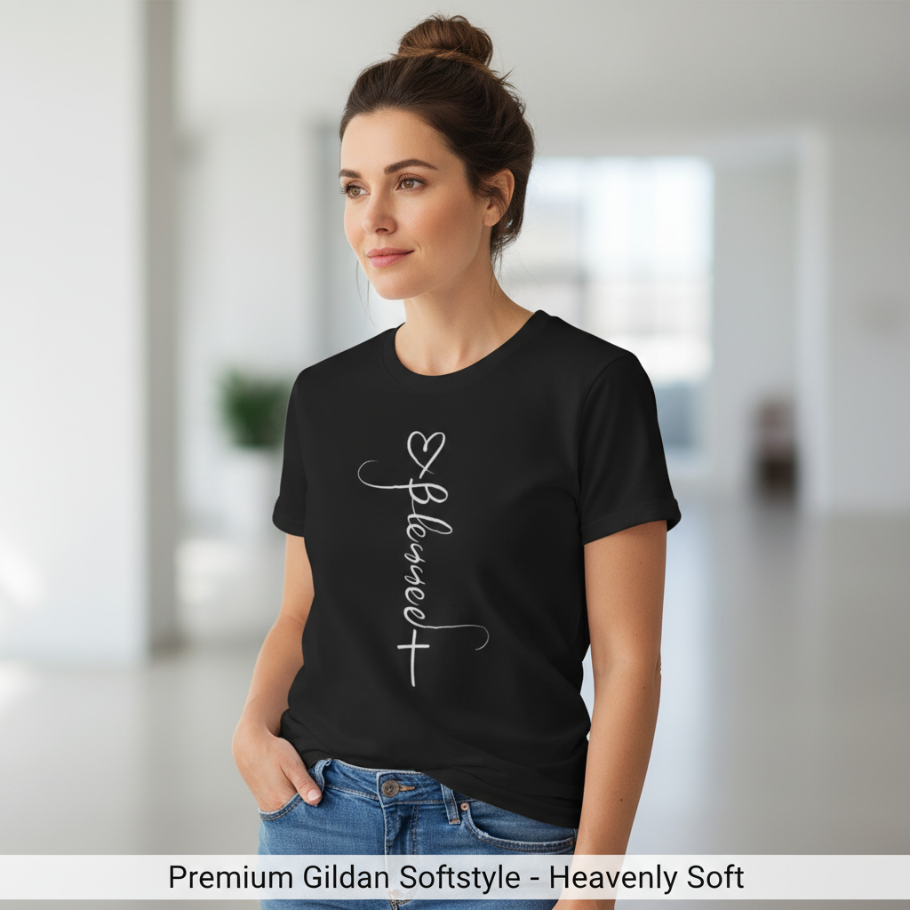 Blessed Cross Heart T-Shirt__space