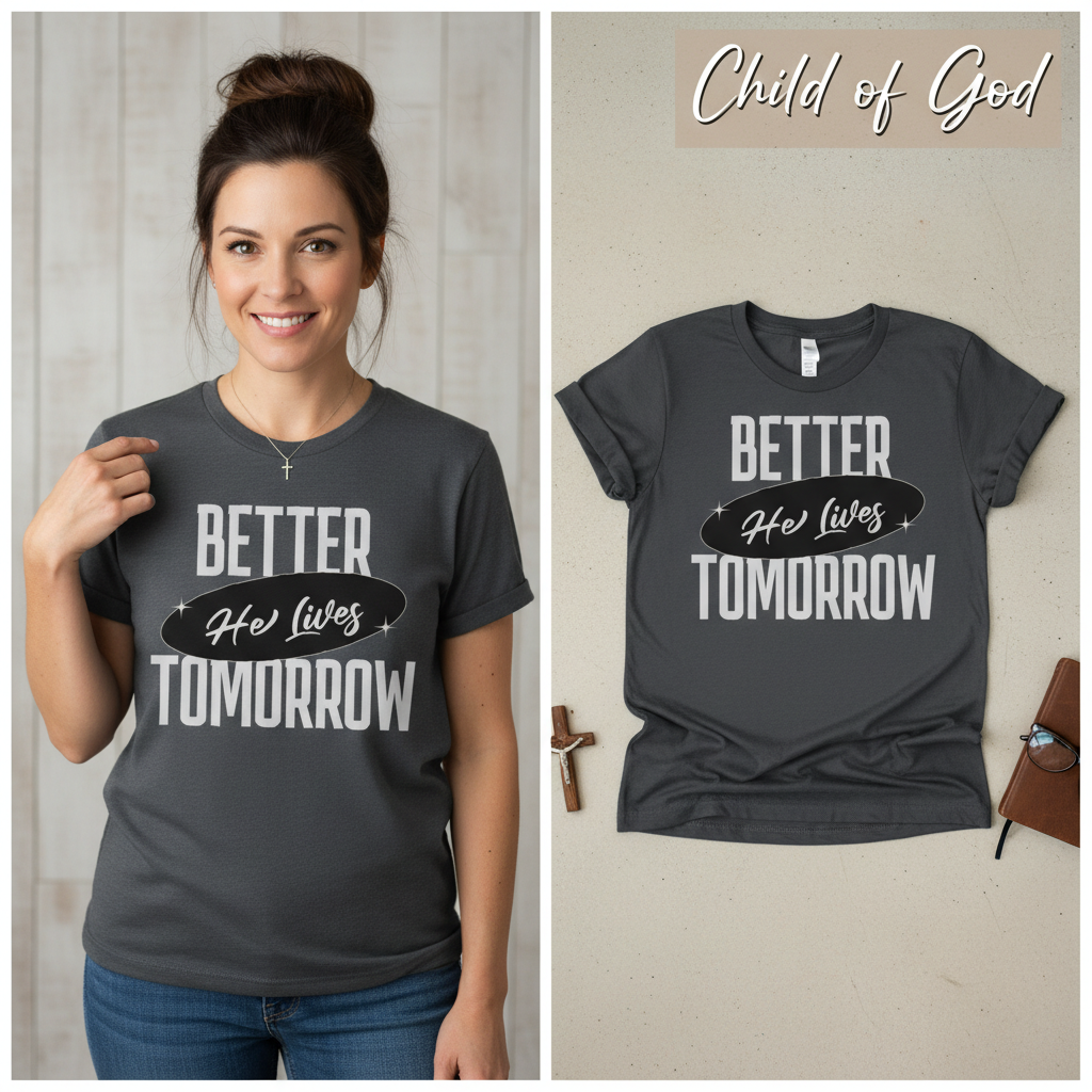 He Lives Better Tomorrow T-Shirt_model_flat