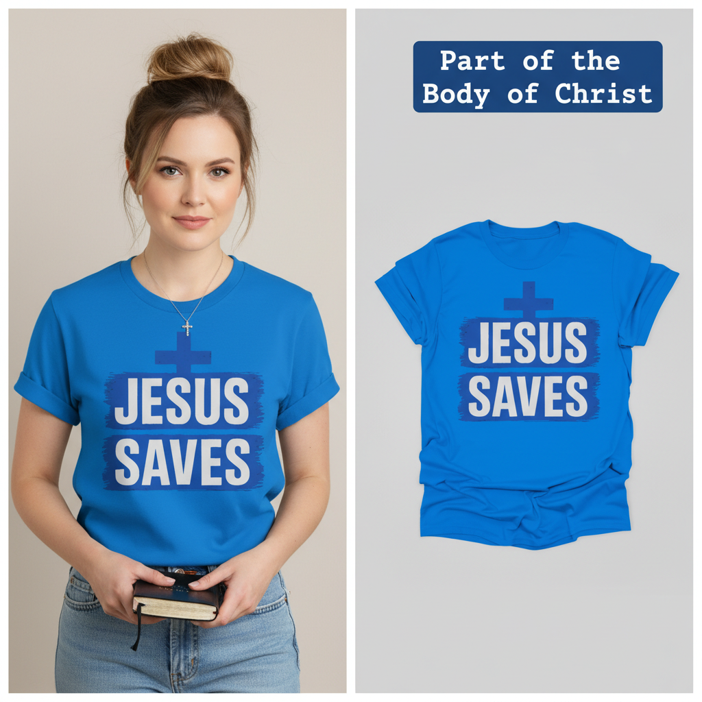 Bold Jesus Saves T-Shirt_model_flat