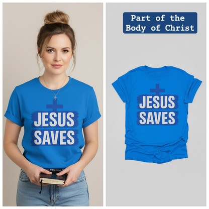 Bold Jesus Saves T-Shirt_model_flat