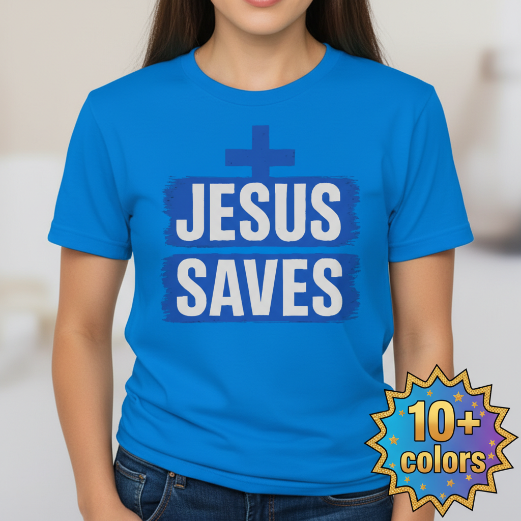 Bold Jesus Saves T-Shirt_badge