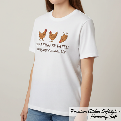 Walking By Faith Chicken T-Shirt__space