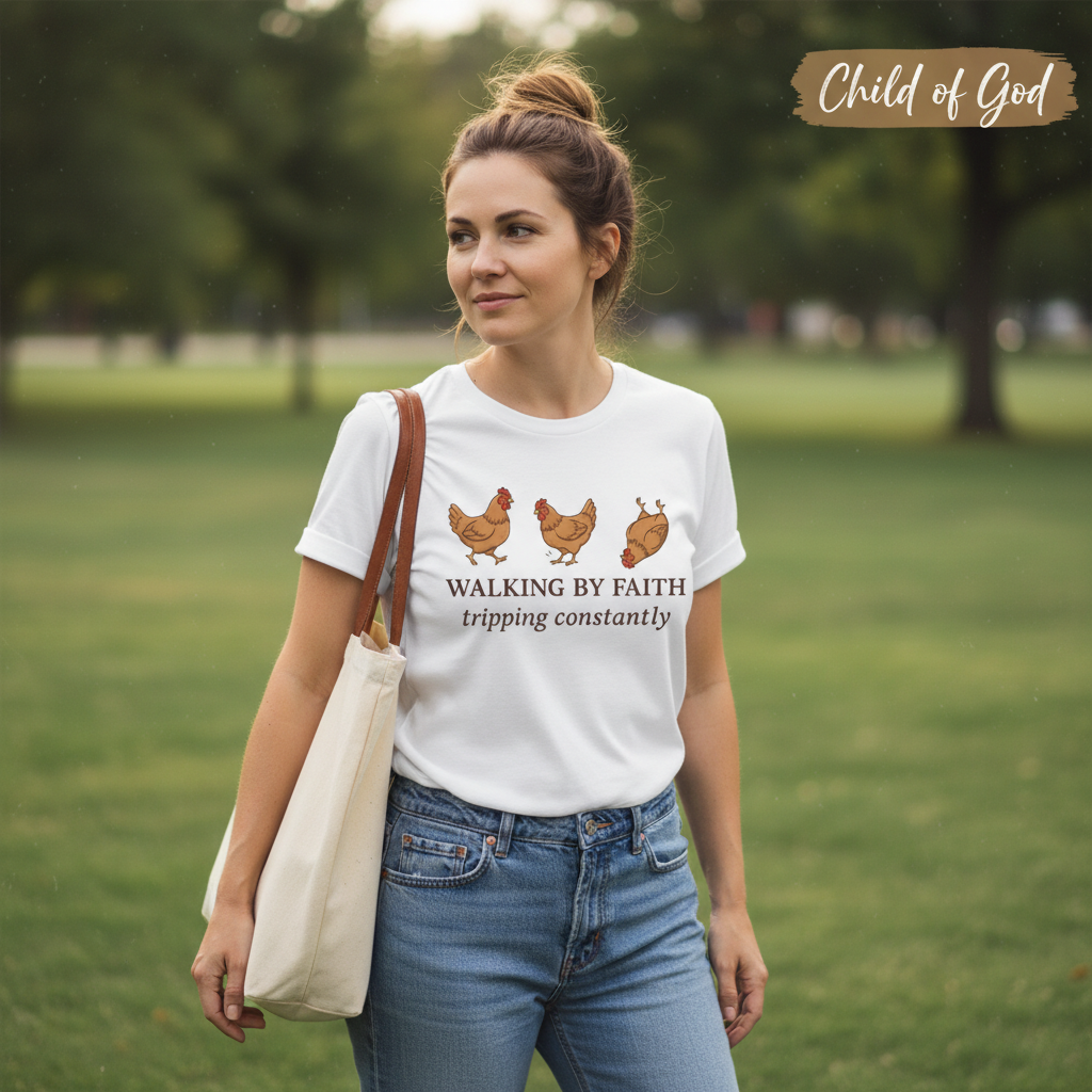 Walking By Faith Chicken T-Shirt__lifestyle