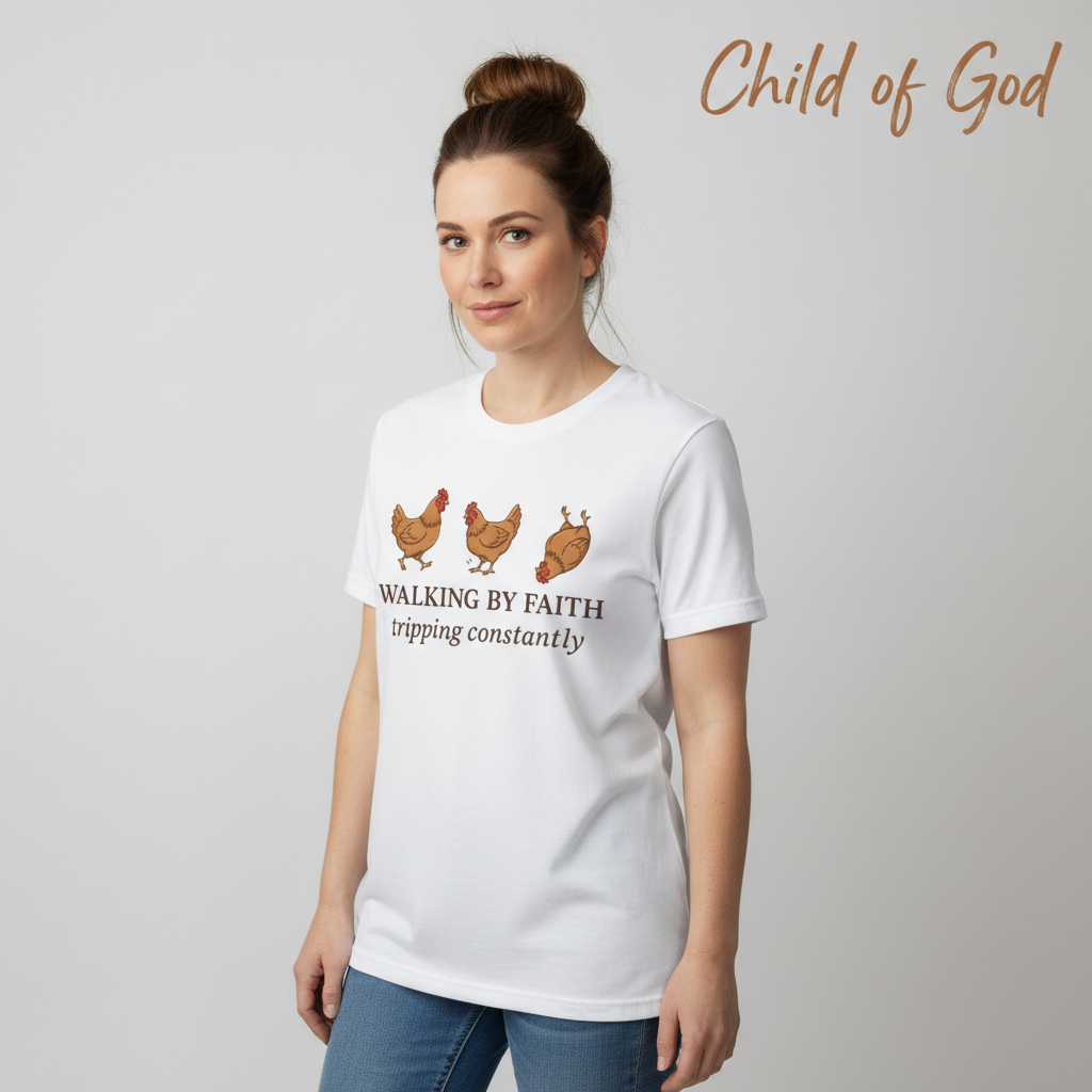 Walking By Faith Chicken T-Shirt__hero